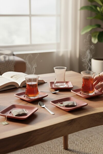 Keramika Dried Rose Matte Glass Tea Set 12 Pieces for 6 People