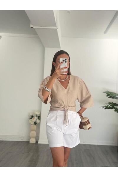 BETULAKSUBUTİK Cotton Linen Blouse Beige