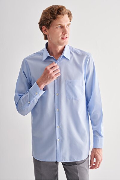 İmza Cămașă din bumbac cu guler rigid albastru, cu mânecă lungă, ușor de călcat, confortabilă 1004255182
