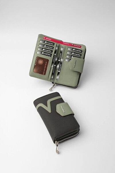 CENGİZ PAKEL Medium Size Women's Wallet – 65295L - Black/Green