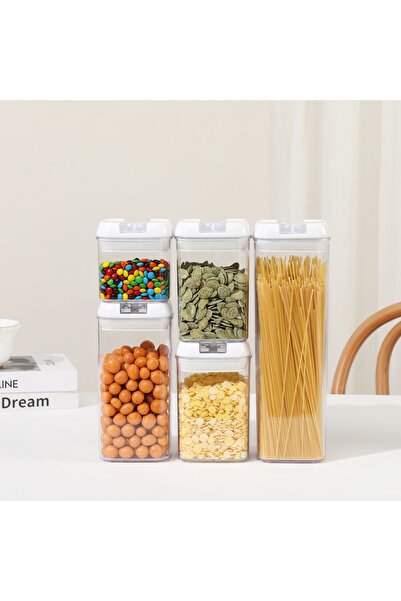 Flippy Food Storage Containers, set of 5, transparent with white lids, volumes 0.5L/0.8L/1.2L/1.9L