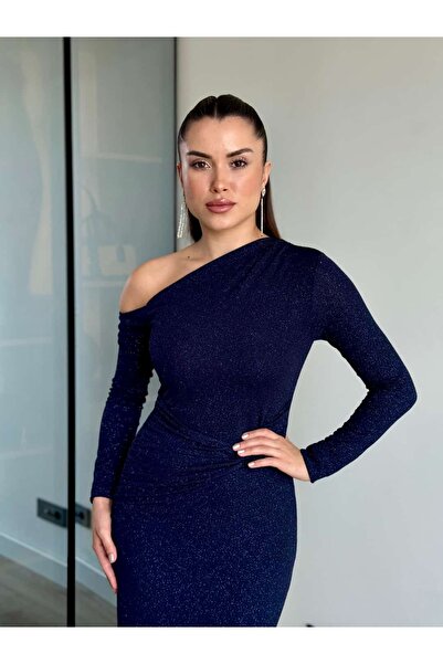 ROUPAS COLLECTİON Asimetrik Kesim Simli Elbise