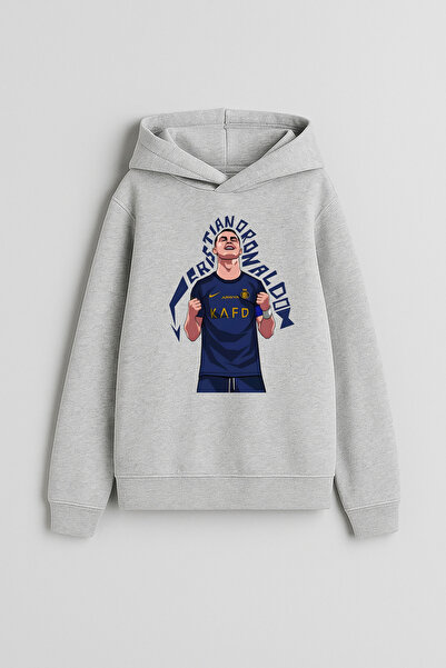MODA Hanorac gri pentru băiat Ronaldo cu imprimeu cu glugă Swea tricou
