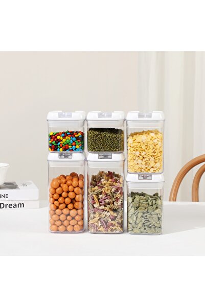 Flippy Set of 6 Plastic Food Containers, Airtight, 2×0.5L, 2×0.8L, 2×1.2L, White Lids