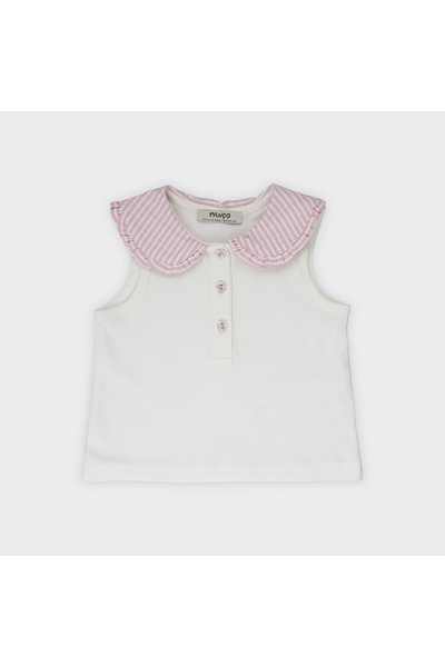 Panço Kız Beyaz Örme Bebe Yaka Atlet