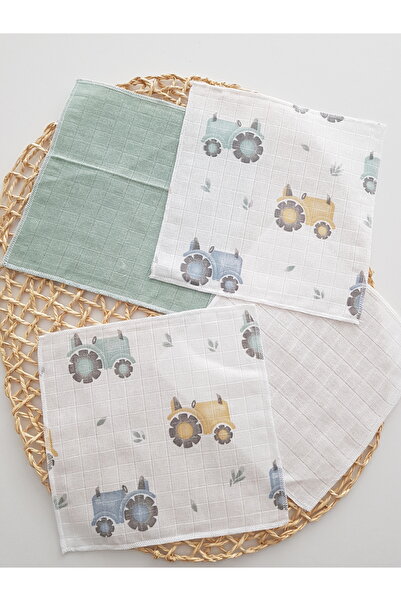 artıbebe 7-Piece Muslin Mouth Cloth with Tractor Pattern, 100% Cotton, Soft and Absorbent |   Newborn Mouth Wipes