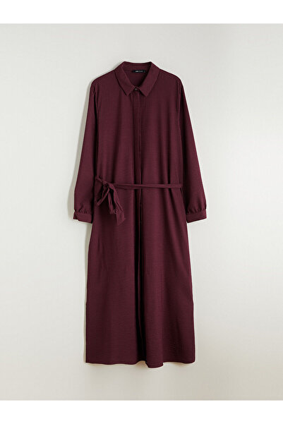 LC Waikiki Rochie cămașă cu dungi cu centură burgundy