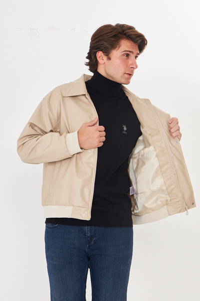 GAREN Leather Men's Zippered Jacket Coat Overcoat