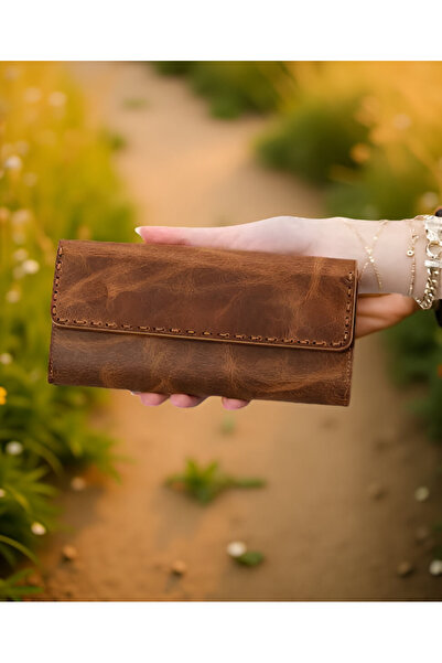 MODA محفظة نسائية من الجلد الطبيعي باللون البني - 8 فتحات للبطاقات، و2 حجرة ش...