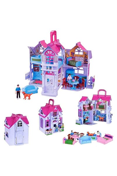 PROCART Dollhouse, foldable, doll family, 6 rooms, furniture and accessories