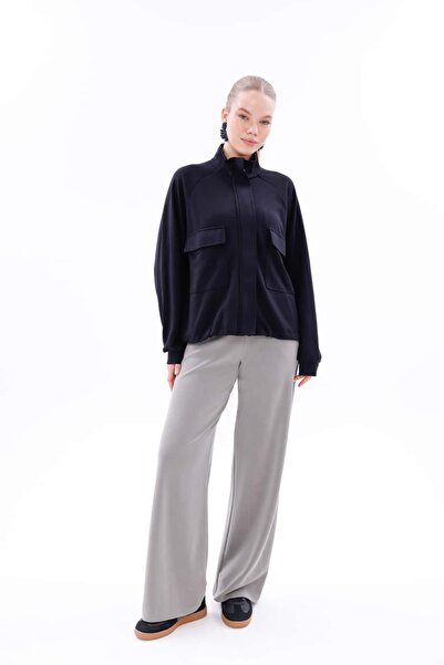 Pulli Collection Lacivert Modal Kumaş Çift Çepli Sweatshirt