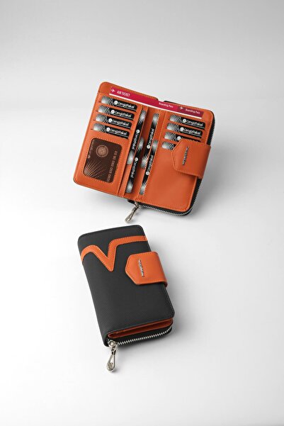 CENGİZ PAKEL Orta Boy Kadın Cüzdan – 65295L - Siyah/Kiremit