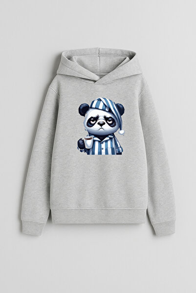 MODA Hanorac cu glugă gri pentru băieți și fete Sleepy Panda cu imprimeu cu g...