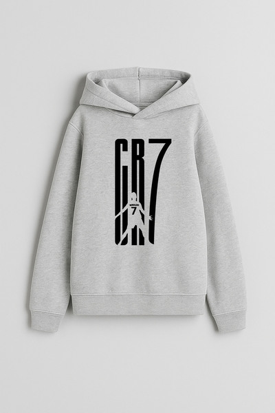 MODA Hanorac gri pentru băiat Ronaldo cu imprimeu cu glugă Swea tricou