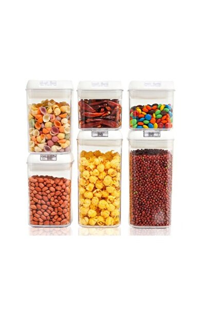 Flippy Set of 6 Plastic Food Containers, Airtight, 2×0.5L, 2×0.8L, 2×1.2L, White Lids