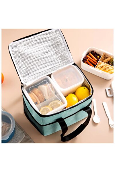 Flippy Thermal Lunch Bag, Phone and Cutlery Compartments, Multifunctional, 24x18x21 cm, Green