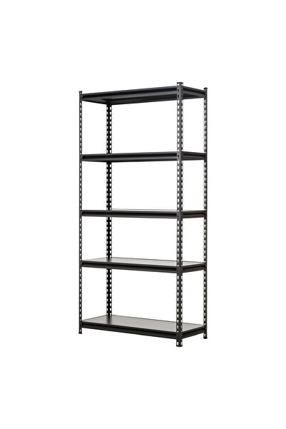 Handlekraft Raft metalic de depozitare cu 5 rafturi, 183x90x48cm, Montaj prin clipsare, Oțel/MDF, Capacitate 875 kg, Negru