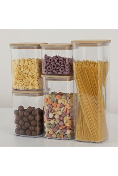 Flippy Food Storage Containers Set, 5-piece, Transparent with Bamboo Lids
