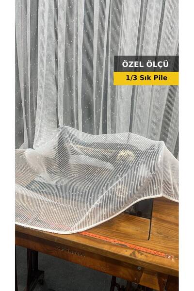 PERDEYERİ Model Nope, perdea din tul ecru, cu dungi, fără călcat, cu pliuri î...