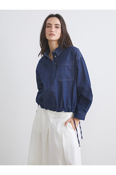 LC Waikiki Lcw Visionindigo Shirt Collar Jean Blouse