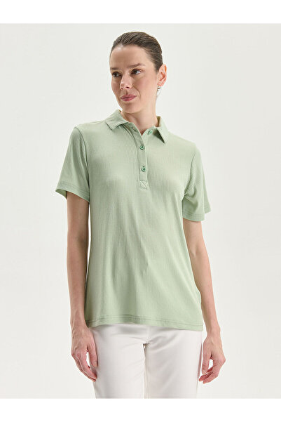 LC Waikiki Khaki Polo Neck Textured Women's T-Shirt