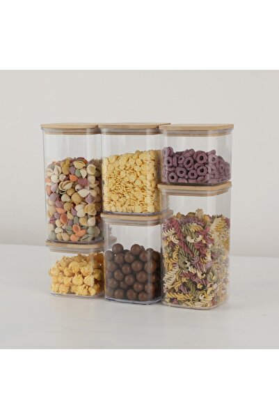 Flippy Food Storage Set - 6 Plastic Containers with Bamboo Lids (2x0.5L, 2x0.8L, 2x1.2L)
