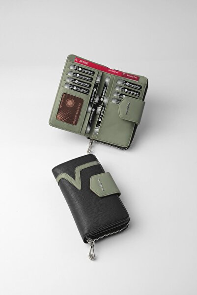 CENGİZ PAKEL Medium Size Women's Wallet – 65295m - Black/Green