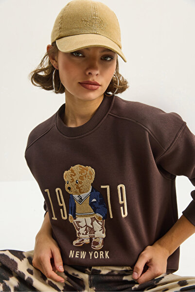 Bianco Lucci Kadın Bisiklet Yaka Teddy Nakış Detaylı Sweat 10417 60284066