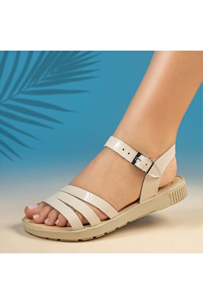 BMoD Sandale de damă din piele bej cu bareta MOD13783