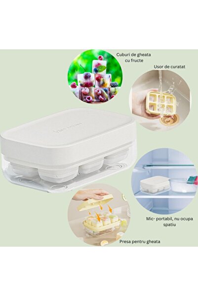 Flippy ice cube tray with press, food-grade silicone, 6 cubes, 10.5 x 7.5 x 4.1 cm, white