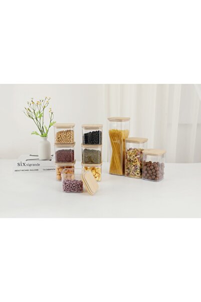 Flippy Food Storage Containers Set, 5-piece, Transparent with Bamboo Lids