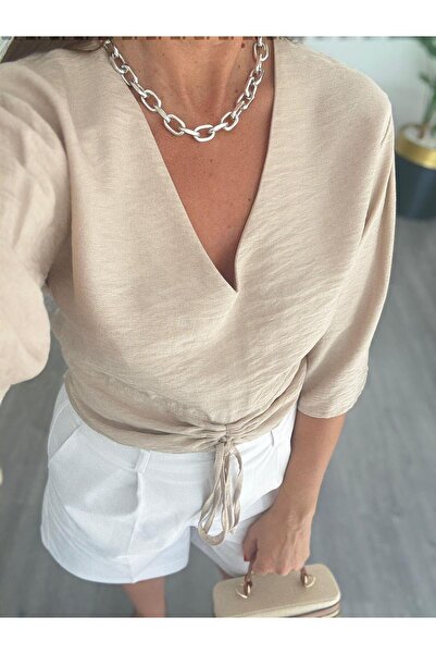 BETULAKSUBUTİK Cotton Linen Blouse Beige