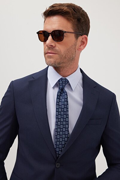 Tudors Erkek Slim Fit Mono Yaka Likralı Esnek Kumaş Lacivert Takım Elbise