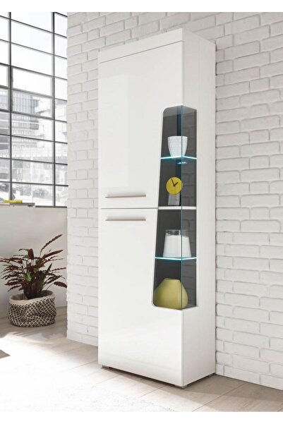 LUNA HOME Vitrina Bruno Banani alba cu detalii din sticla, 65 cm latime