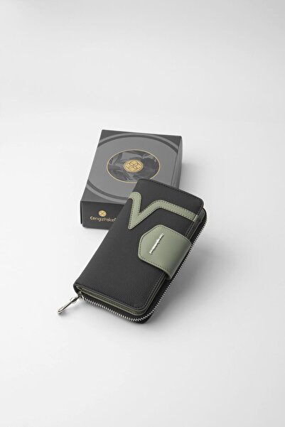 CENGİZ PAKEL Medium Size Women's Wallet – 65295L - Black/Green