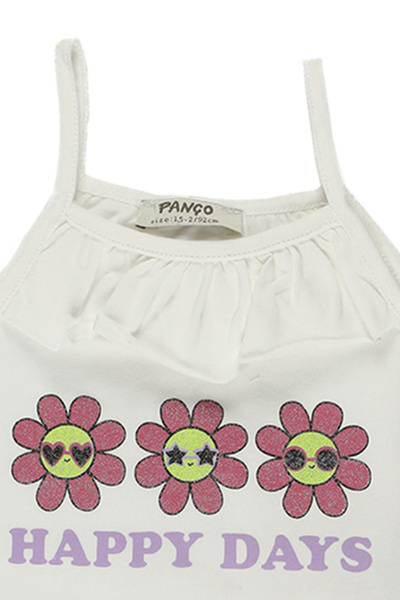 Panço Kız Beyaz Örme Yuvarlak Yaka Atlet