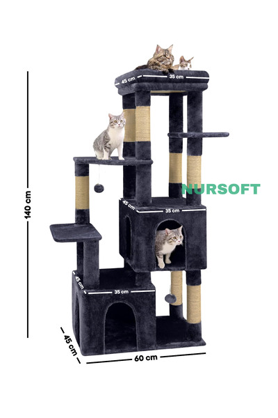 Nursoft Tırmalamalı Teraslı Çift Yuvalı Lüx Çok Katlı Kedi Oyun Evi
