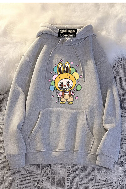 Minga London Grey Unisex Labubu Balloon Front cu imprimeu Swea tricou -Mingal...