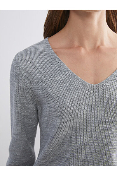 LC Waikiki Gray V-Neck Women's Knitwear Sweater