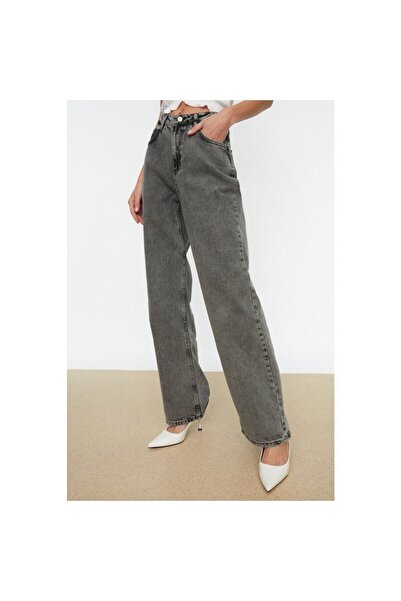 mooishan Φαρδύ τζιν παντελόνι Smoked Snow Lycra Palazzo Loose Leg Jeans