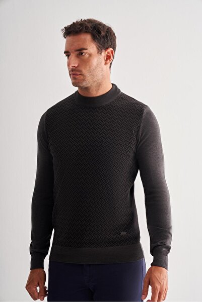 İmza Dark Anthracite Half Turtleneck Long Sleeve Pocketless Comfort Fit Cotton Knitwear Sweater 1012255222