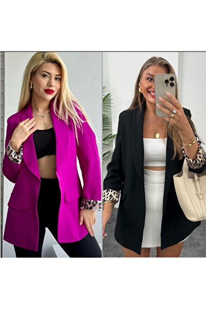 SimbaButik Blazer leopar astarlı ceket FUŞYA