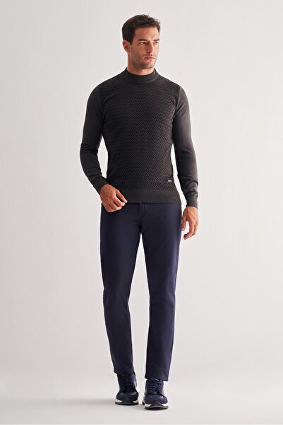 İmza Dark Anthracite Half Turtleneck Long Sleeve Pocketless Comfort Fit Cotton Knitwear Sweater 1012255222