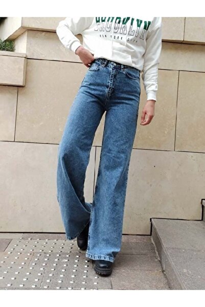 mooishan Παντελόνι Snow Wash Palazzo Jeans Lycra