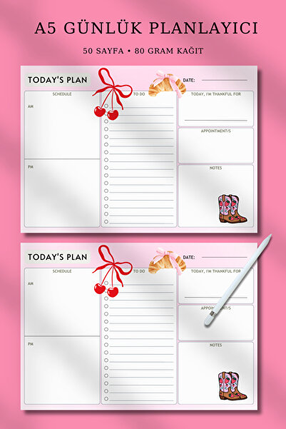 pnkycrco A5 Günlük Planlayıcı Kruvasan Fiyonk Desenli | Bloknot Notepad To do...