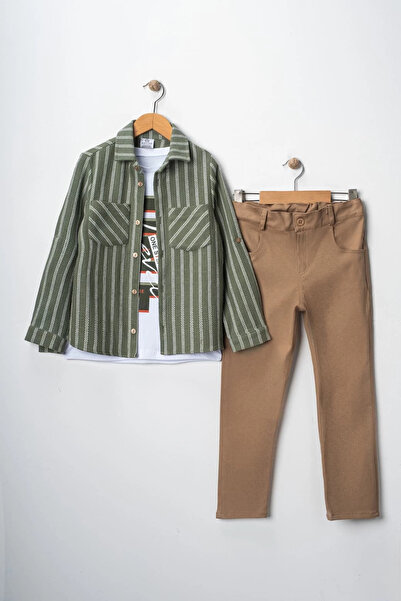 Bontino Costum triplu pentru băiat, cămașă și pantaloni cu mâneci reglabile