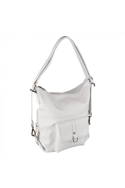 AZZURA Geantă Ayline, tip rucsac alb din piele 100% naturală