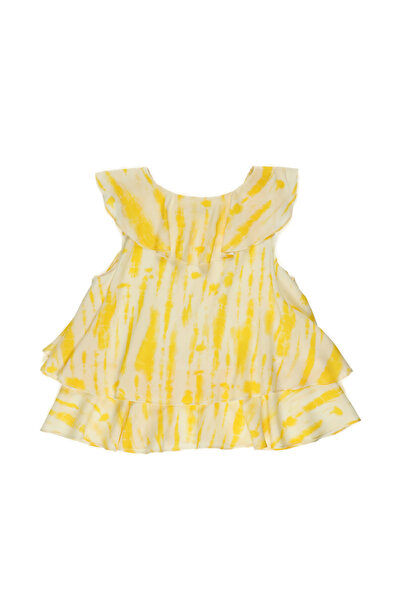 Panço Kız Sarı Dokuma Yuvarlak Yaka Bluz