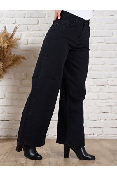 mooishan Γυναικείο φαρδύ παντελόνι σε μαύρο χρώμα, τζιν Palazzo