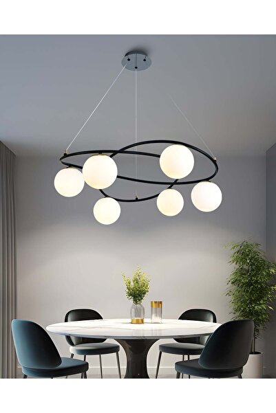 RFAN Pendul, Model N6806-6, Cu 6 Abajururi, 6 x E27, Înălțime Reglabilă, Negr...